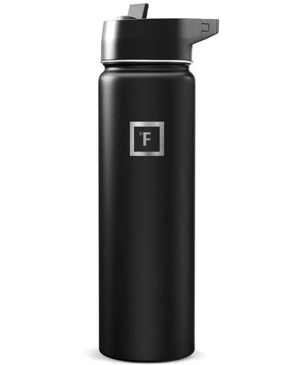 IRON °FLASK 32 oz Wide Mouth Water Bottle with 3 Lids | Insulated Stainless Steel Sports Water Bottle with 3 Leakproof Lids - BPA Free, Cold 24 Hrs, Sweat Free (Midnight Black)