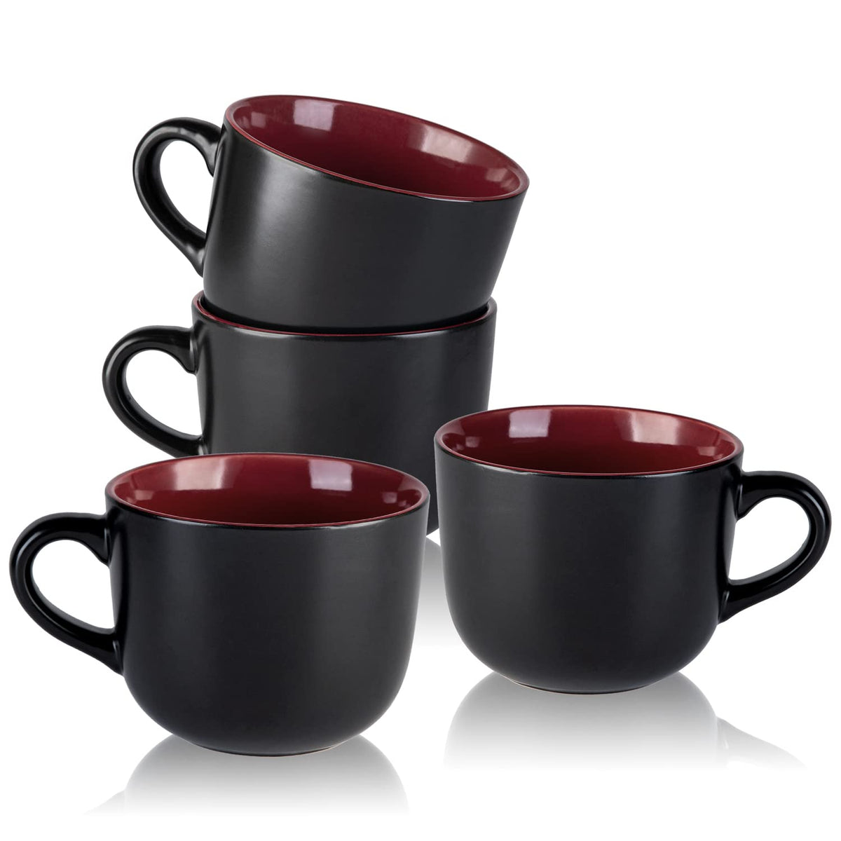AmorArc 24 oz Soup Mugs with Handles, Jumbo Ceramic Bowls Mugs Set with handles for Coffee Cereal Cappuccino Snacks, Microwave&Dishwasher safe Soup Cups for Meal-Multicolor