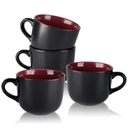 AmorArc 24 oz Soup Mugs with Handles, Jumbo Ceramic Bowls Mugs Set with handles for Coffee Cereal Cappuccino Snacks, Microwave&Dishwasher safe Soup Cups for Meal-Multicolor