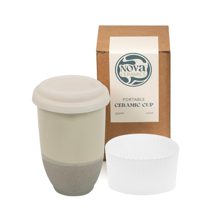 NOVA CERAMICS Travel Mug On the Go Coffee Mug Microwave & Dishwasher Safe Green Tumbler - Gifts For Women Men 16oz Afterglow