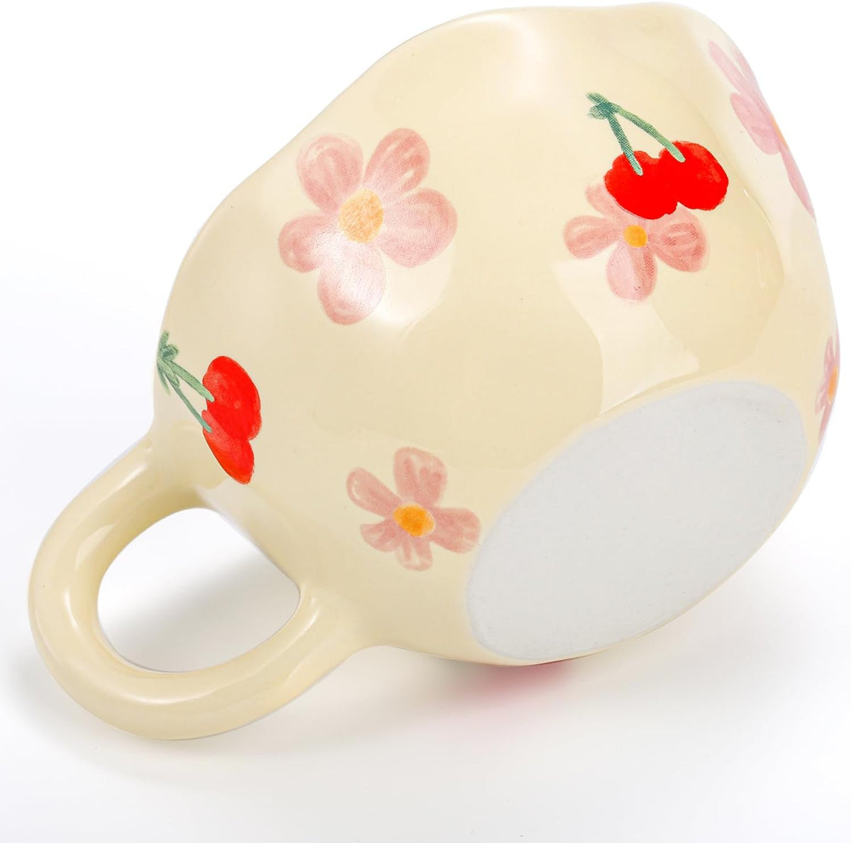 Yopay 2 Pack Ceramic Coffee Mug with Spoon, 8oz Handmade Hot Chocolate Mugs, Cute Cup for Girl Microwave Safe, Aesthetic Tea Milk Cup with Handle for Latte, Cocoa, Gift, Mom(Cherry flower)
