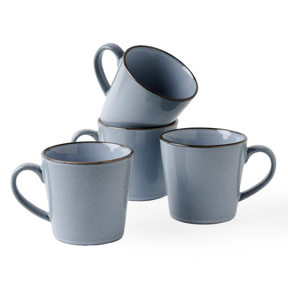 famiware Coffee Mug Set of 4, Annecy 14 oz Ceramic Cups Set with Handle | Stoneware Coffee Cup Set, Microwavable and Dishwasherable Stoneware, Drinkware Set for Tea, Latte, Cappuccino, Grey White