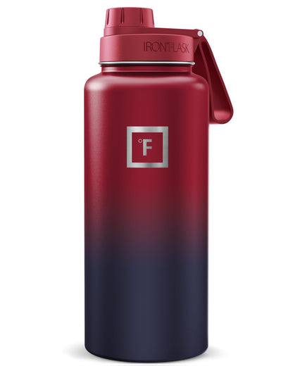 IRON °FLASK 32 oz Wide Mouth Water Bottle with 3 Lids | Insulated Stainless Steel Sports Water Bottle with 3 Leakproof Lids - BPA Free, Cold 24 Hrs, Sweat Free (Midnight Black)