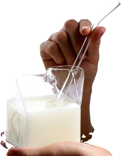 350ml/12oz Creative Heat-Resistant Japanese Square Breakfast Milk Cup, Heat-Resistant Milk Box, Household Glass Cup-Glass transparency