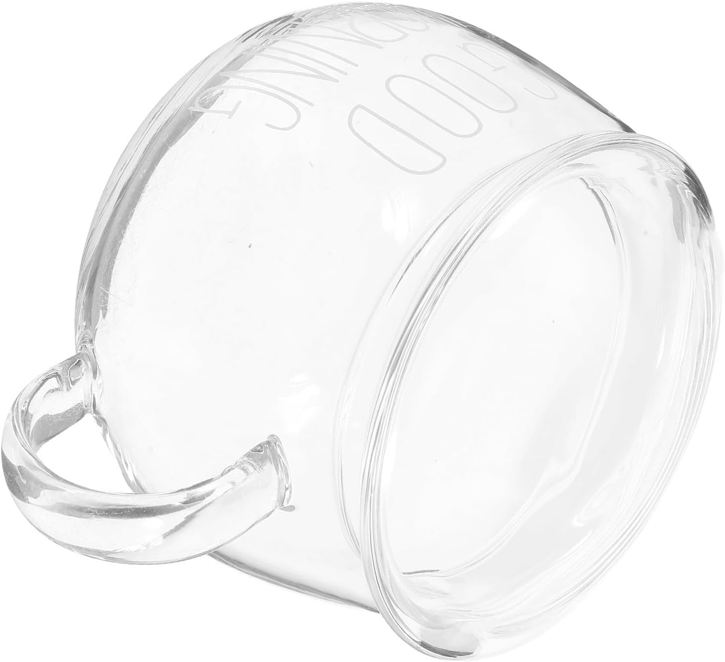 Heat-resistant Glass Milk Cup with Handle, White Lettering Cereal Breakfast Beverage Glass for Home and Office Use
