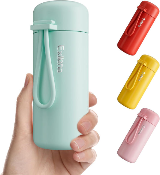Exllena Mini Water Bottle 5oz, This is A EXTRA MINI Flask! Small Insulated Water Bottle for Hot&Cold Drinks, Water Bottle Purse with Carry Handle - 100% Leakproof Perfect for Travel...(Mint)