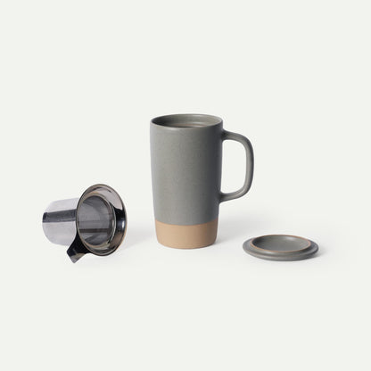 Mora Ceramics Large Tea Mug with Loose Leaf Infuser and Ceramic Lid, 18 oz, Portable, Microwave and Dishwasher Safe, Tall Coffee Cup - Rustic Matte Ceramic Glaze, Modern Herbal Tea Strainer, Olive