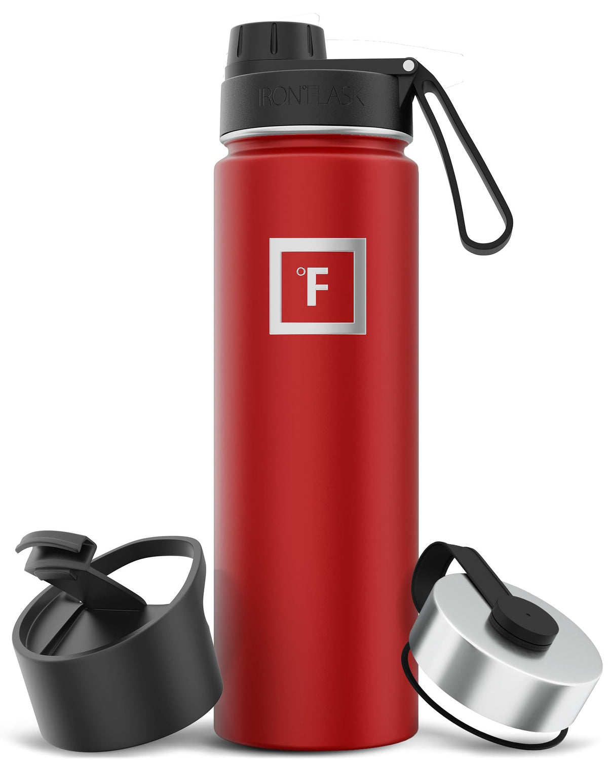 IRON °FLASK 32 oz Wide Mouth Water Bottle with 3 Lids | Insulated Stainless Steel Sports Water Bottle with 3 Leakproof Lids - BPA Free, Cold 24 Hrs, Sweat Free (Midnight Black)