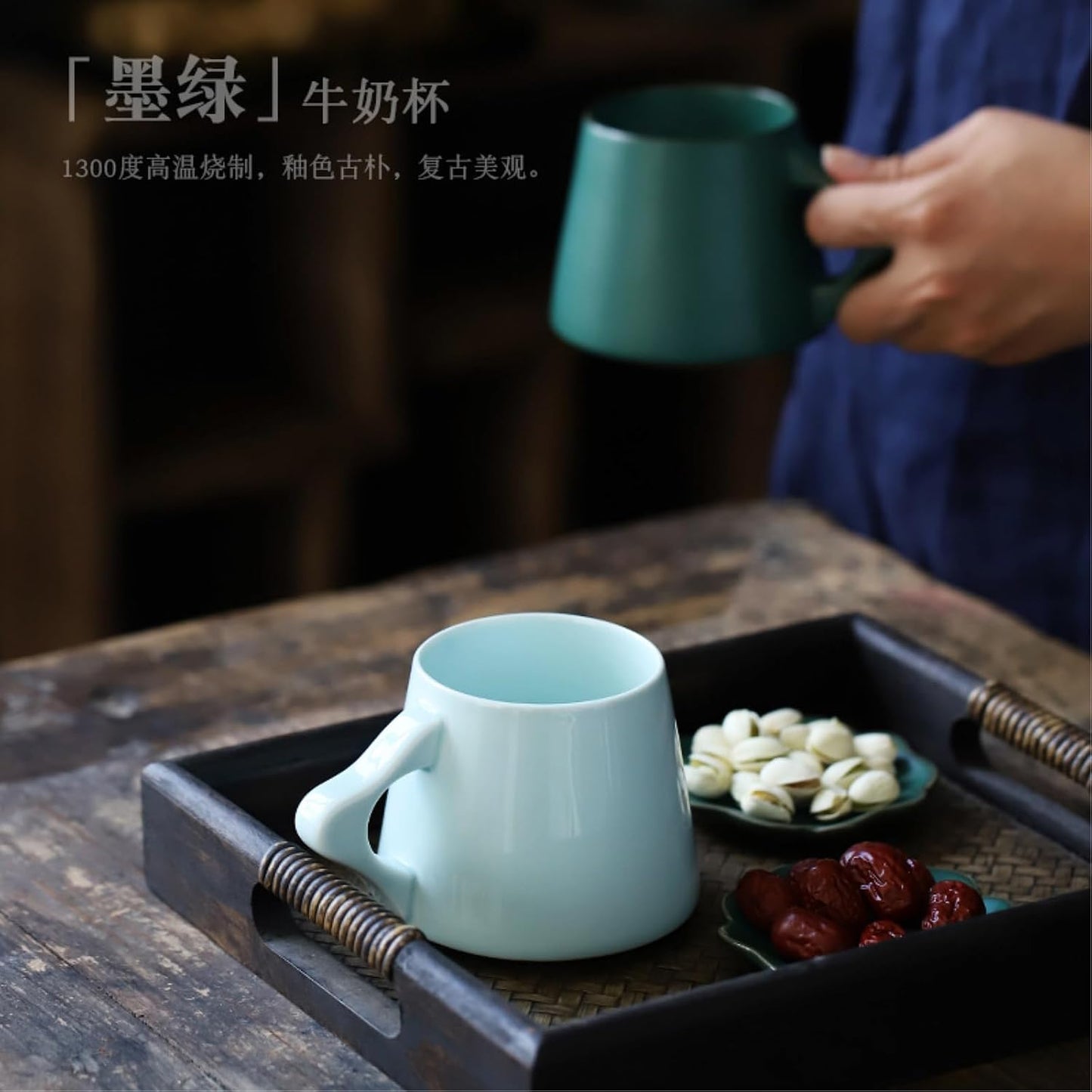 380ml-12.5oz ceramic couple breakfast cup creative individual milk cup-ⅵ blue