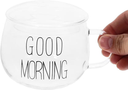 Heat-resistant Glass Milk Cup with Handle, Beverage Mug for Breakfast Cereal and Tea, Sturdy Glass Drinking Cup with Lid for Household Use