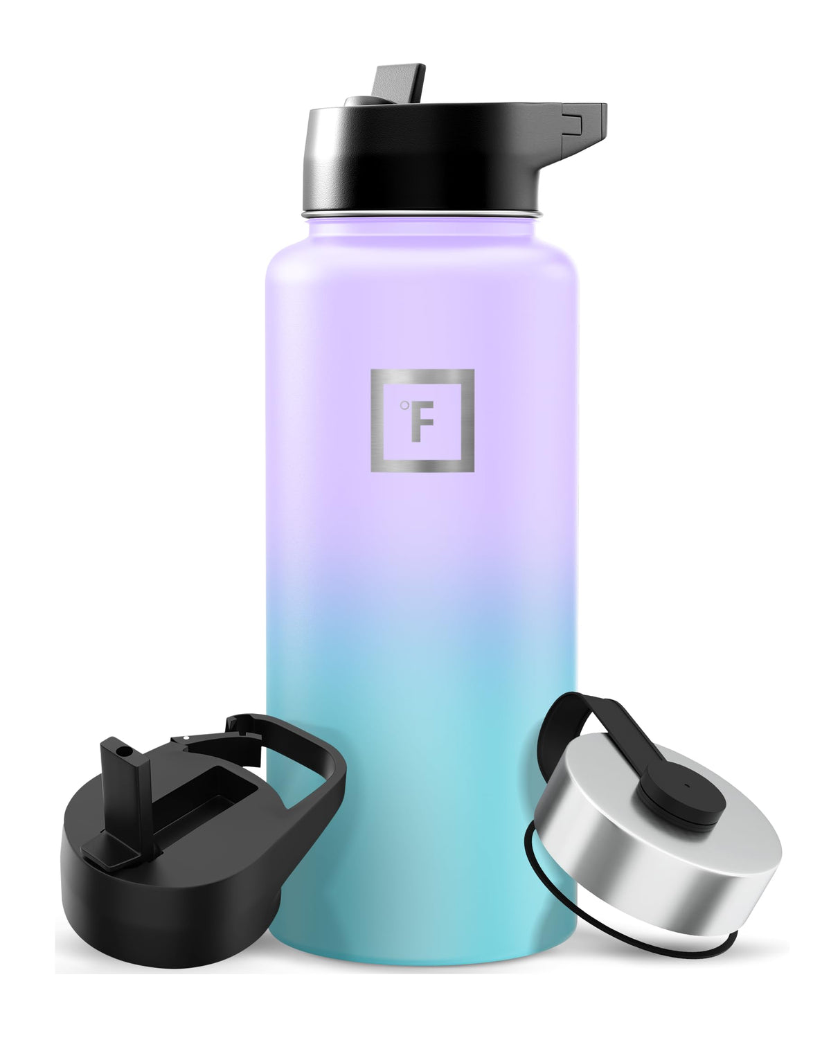 IRON °FLASK 32 oz Wide Mouth Water Bottle with 3 Lids | Insulated Stainless Steel Sports Water Bottle with 3 Leakproof Lids - BPA Free, Cold 24 Hrs, Sweat Free (Midnight Black)