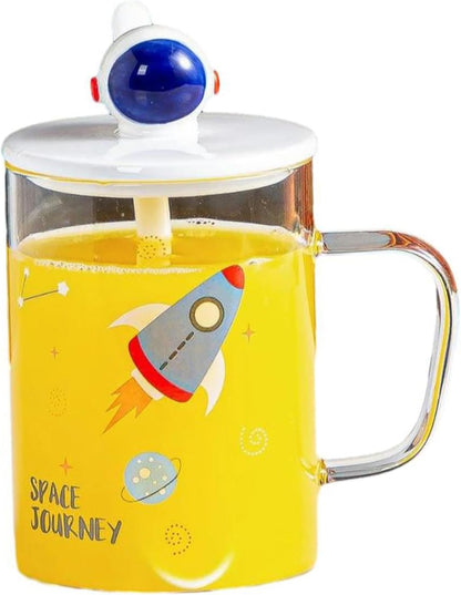 450ml/15oz Covered Large Capacity Glass Cup Creative Straight Tube Breakfast Milk Cup-GK-B model