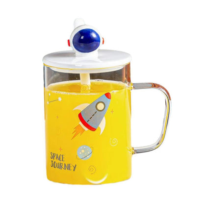 450ml/15oz Covered Large Capacity Glass Cup Creative Straight Tube Breakfast Milk Cup-GK-B model