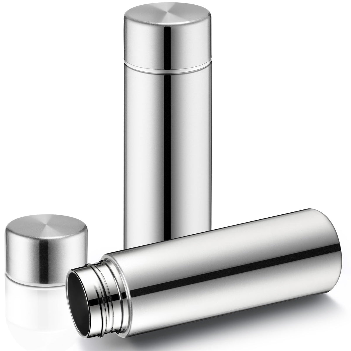 Vesici 4 Pack Mini Insulated Stainless Water Bottle,Silver | 4.4 oz Small Insulated Flask, for Purse Leak Proof Pocket, Keeps Drink Cold and Hot, for Women Kids Lunch Bag Coffee Travel
