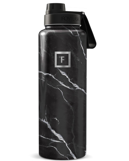 IRON °FLASK 40 oz Wide Mouth Water Bottle with Straw | Insulated Stainless Steel Sports Water Bottle with Leakproof Straw Lid - BPA Free, Cold 24 Hrs, Sweat Free (Midnight Black)