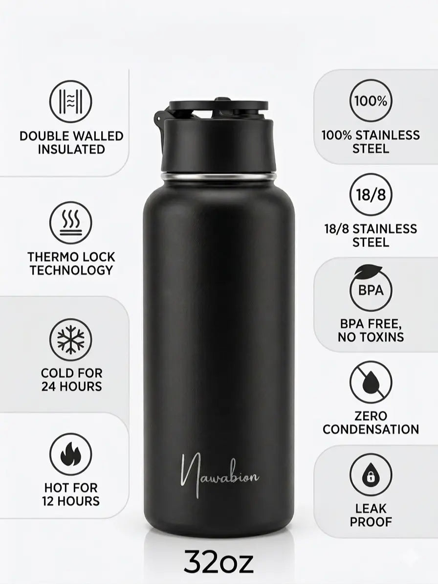 32oz Heat-Insulating Stainless Steel Water Bottle - Portable, Leak-Proof, BPA-Free Double Wall Vacuum Flask with Built-In Phone Holder, Keeps Cold 24H/Hot 12H for Outdoor Enthusiasts, Hiking Sports Water Bottles