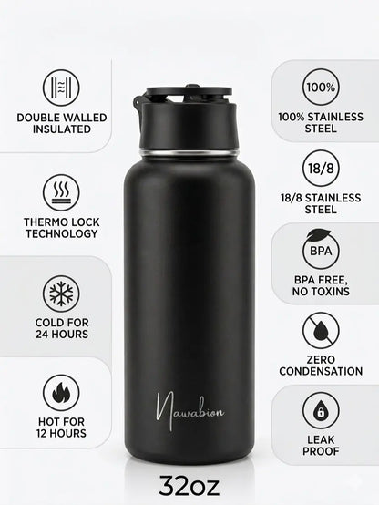 32oz Heat-Insulating Stainless Steel Water Bottle - Portable, Leak-Proof, BPA-Free Double Wall Vacuum Flask with Built-In Phone Holder, Keeps Cold 24H/Hot 12H for Outdoor Enthusiasts, Hiking Sports Water Bottles