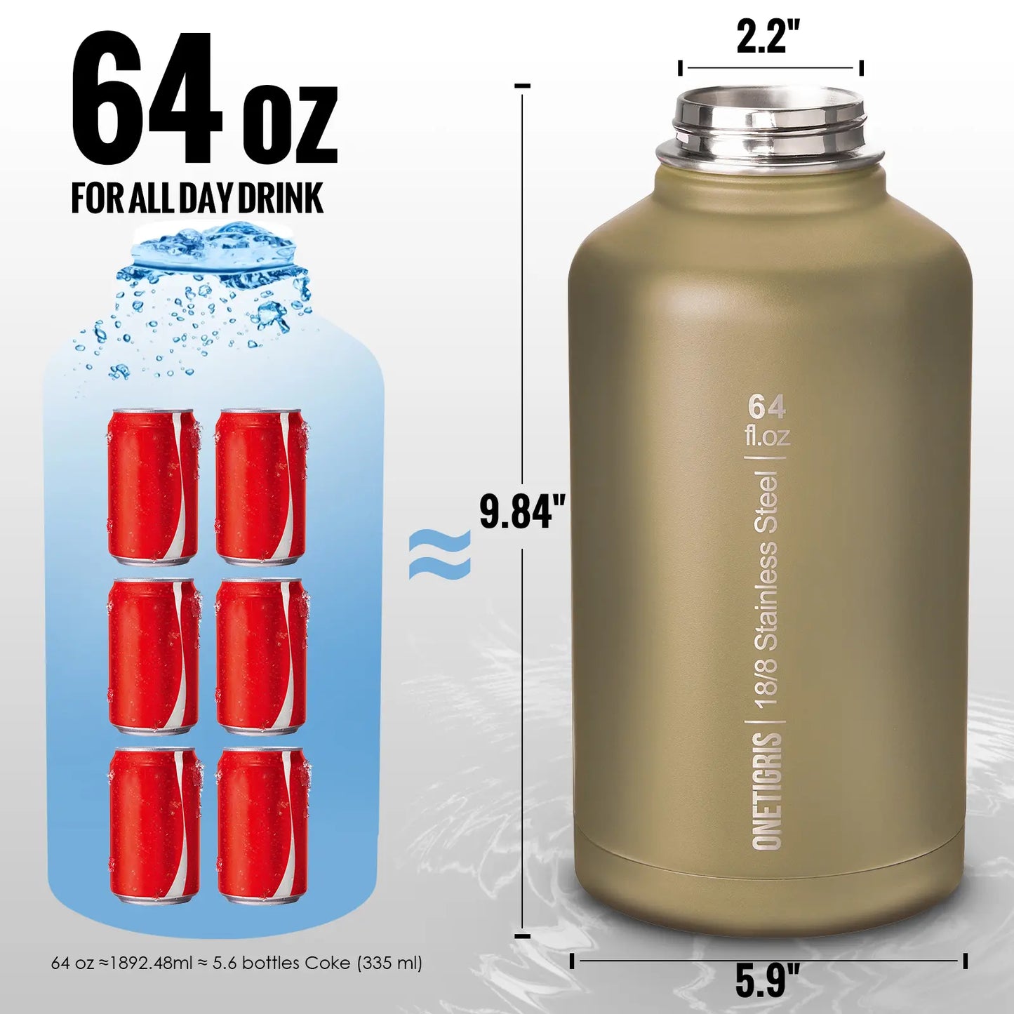 OneTigris - 64oz Portable Cold & Hot Stainless Steel Water Bottle with Straw - Reusable Drinkware, Washable Tumbler,  Vacuum Insulated Flask Insulated Thermos