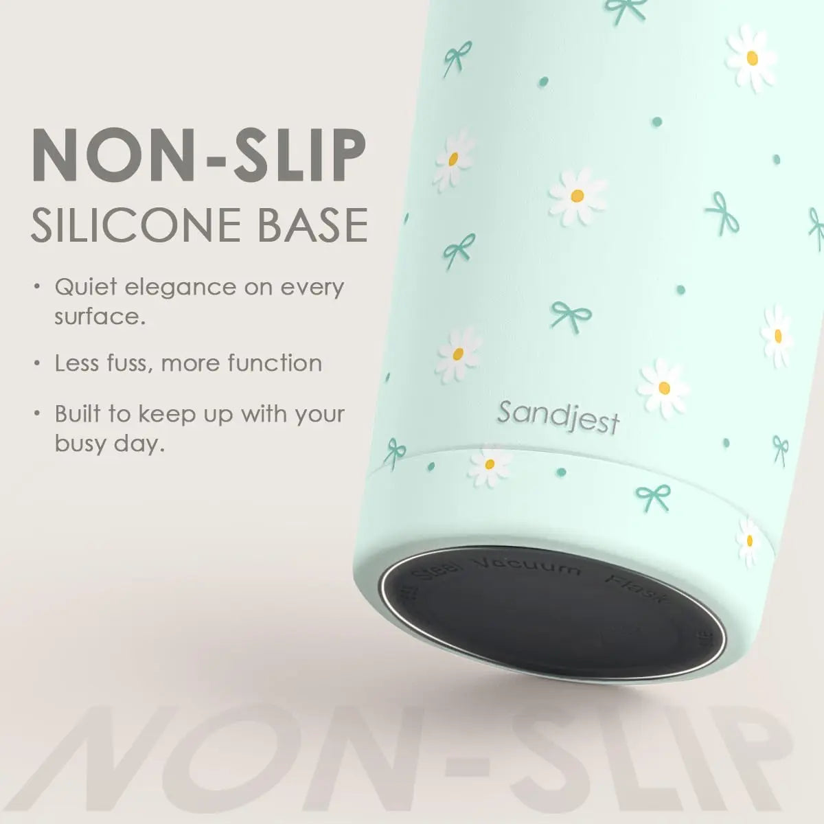 SANDJEST 20oz Stylish Botanical Daisies Insulated Stainless Steel Coffee Flask - Portable, Leakproof, Double-Wall Keeps Coffee Cozy Longer, Cup Holder Friendly, Reusable, Gym-to-Office Use, Iced or Hot Ready, Gift for Her