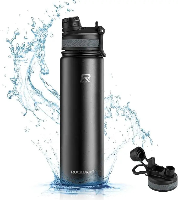 ROCKBROS Insulated Stainless Steel Tumbler with Straw Lid, Portable Leak-Proof Drink Flask with Handle, Insulation for Hiking, Cycling