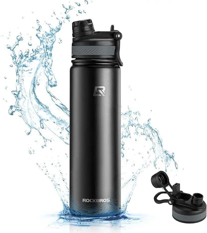 ROCKBROS Insulated Stainless Steel Tumbler with Straw Lid, Portable Leak-Proof Drink Flask with Handle, Insulation for Hiking, Cycling