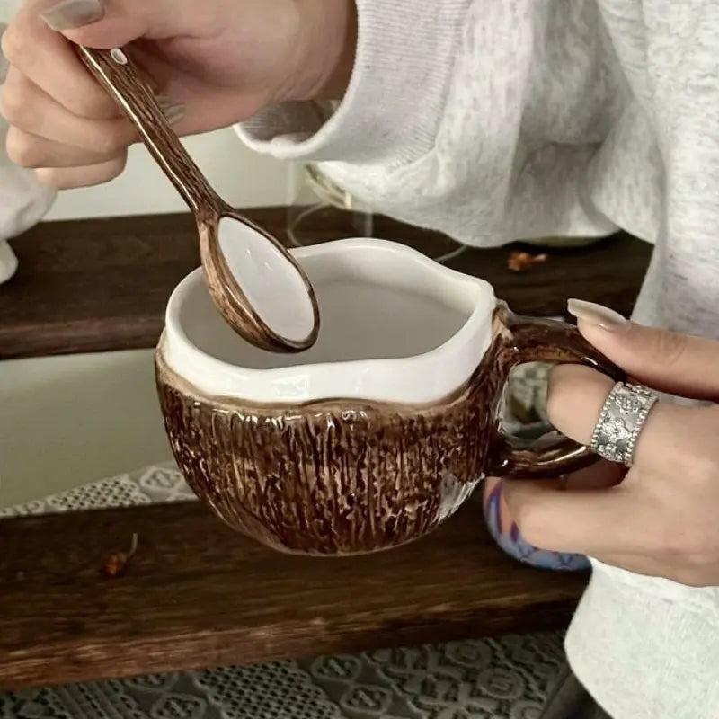 UFORU Cute and Creative Ceramic Mug Set, Strawberry/Watermelon/Coconut/Panda Coffee Cup with Lid/Straw/Spoon, Ceramic Cup Home, Microwave Dishwasher for Office Use, Instagram Style Cute Girl Gift#SummerWins#DFYD