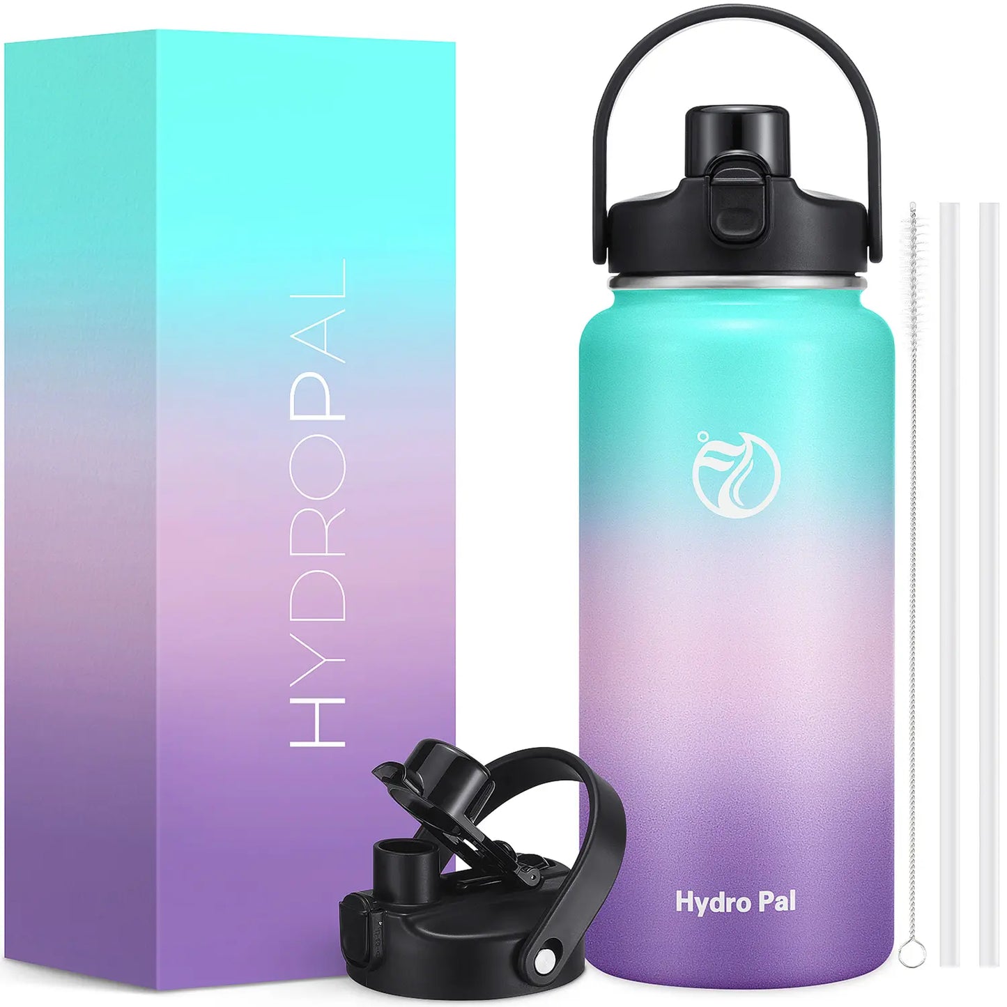 HydroPal 64oz Insulated Stainless Steel Water Bottle, Half Gallon, 2-in-1 Lid (Chug & Straw), Double-Walled Vacuum, Leak-Proof, Wide Mouth, Drinkware #Summervibes