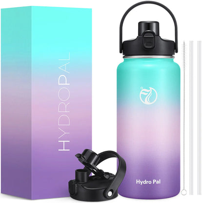 HydroPal 64oz Insulated Stainless Steel Water Bottle, Half Gallon, 2-in-1 Lid (Chug & Straw), Double-Walled Vacuum, Leak-Proof, Wide Mouth, Drinkware #Summervibes
