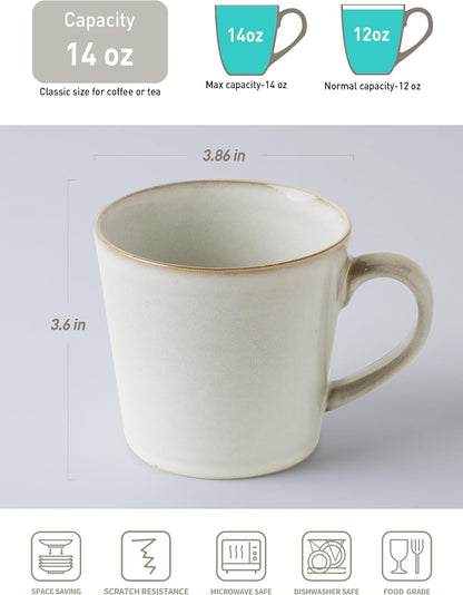 famiware Coffee Mug Set of 4, Annecy 14 oz Ceramic Cups Set with Handle | Stoneware Coffee Cup Set, Microwavable and Dishwasherable Stoneware, Drinkware Set for Tea, Latte, Cappuccino, Grey White