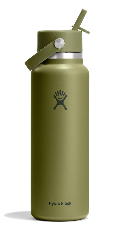 Hydro Flask Water Bottle - Insulated Stainless Steel - Wide Mouth Flex Straw Lid, Non Spill, Leakproof and Refillable in 32 Oz Tonal Birch