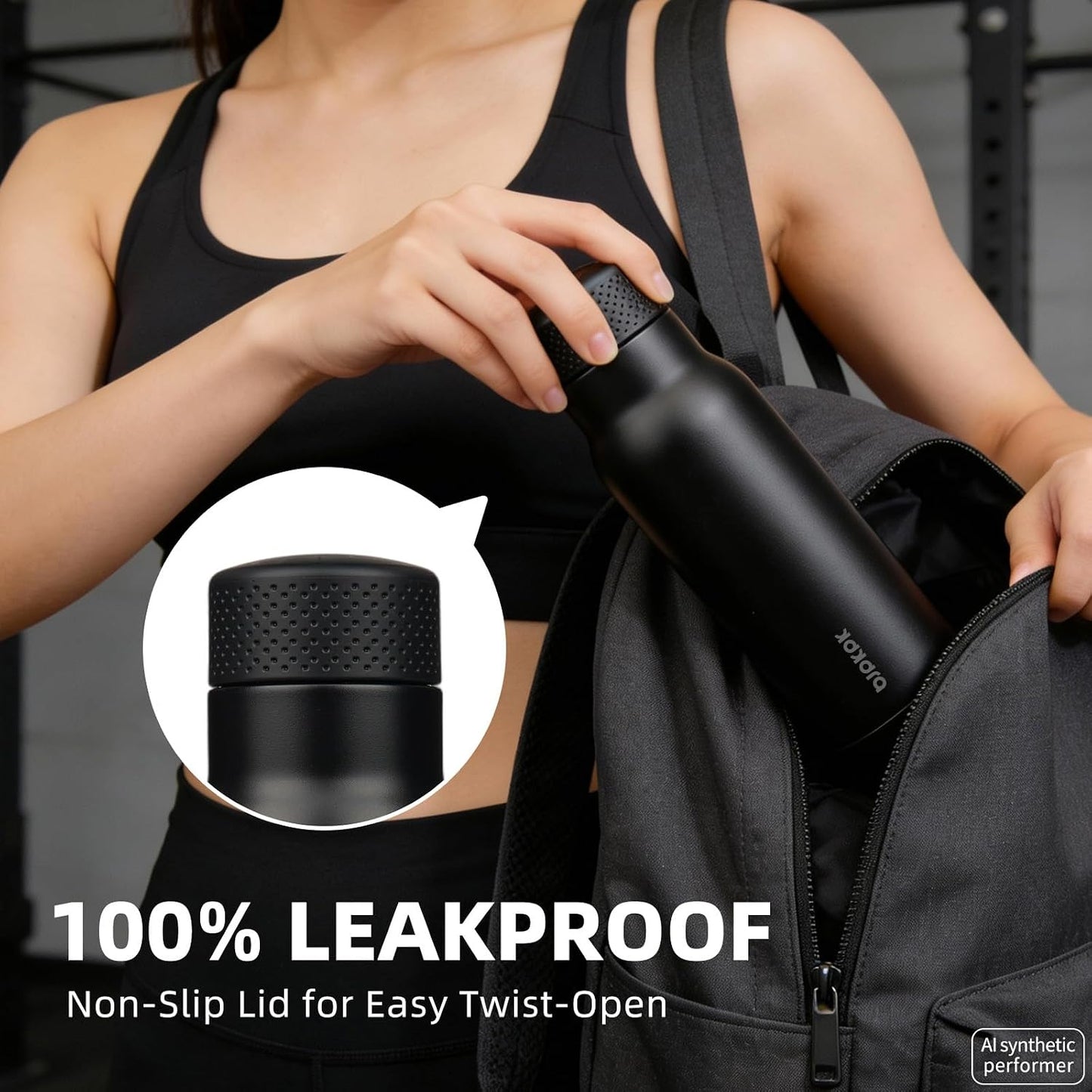 BJPKPK 21 oz Insulated Water Bottle, Leakproof Stainless Steel Flask | Double Wall Vacuum, Keeps Hot/Cold, Metal, BPA Free, Dishwasher Safe, Slim, Cupholder, Narrow, Reusable, Black