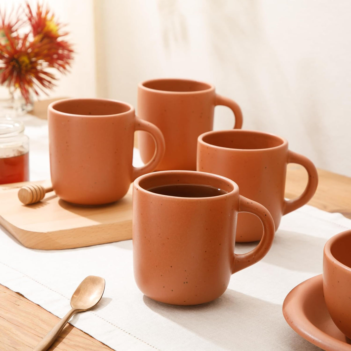 Two Time Oprah's Favorite Things Winner - Corsica Clay 4-Piece Mug Set – Burnt Apricot Terracotta Stoneware Coffee & Tea Cups, Durable Ceramic Drinkware