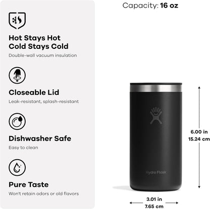 Hydro Flask Travel Coffee Cup – Insulated Stainless Steel, Non-Spill, Leak Proof To-Go Tumbler 16 Oz Harbor Blue