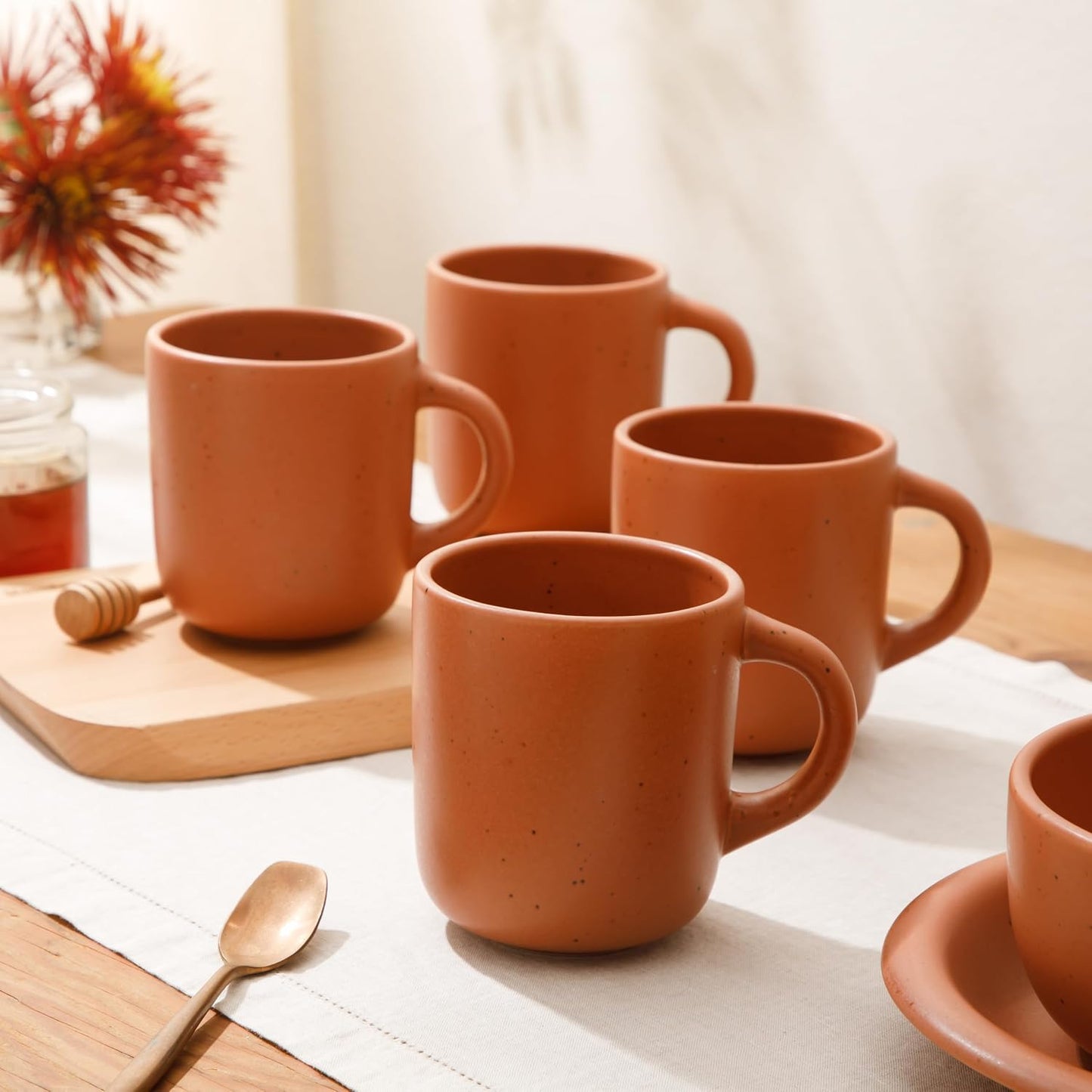 Two Time Oprah's Favorite Things Winner - Corsica Clay 4-Piece Mug Set – Burnt Apricot Terracotta Stoneware Coffee & Tea Cups, Durable Ceramic Drinkware