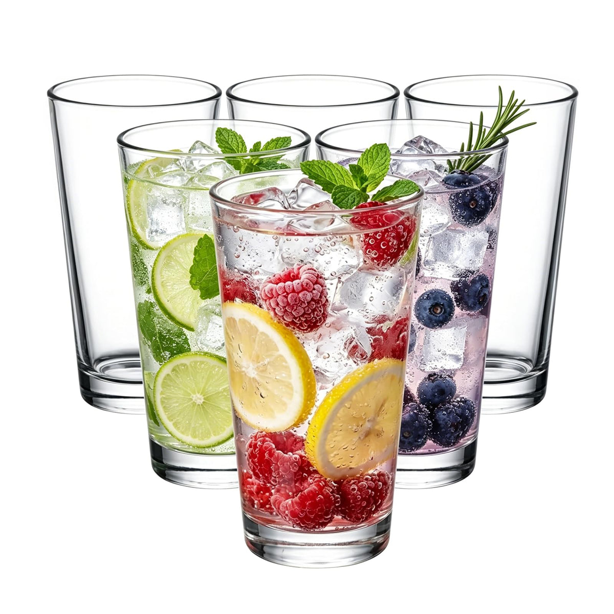 QAPPDA Drinking Glasses Set of 12, 16 oz Clear Glass Cups Cocktail Glasses | Highball Drinking Tumbler Glass Design for Home Dining, Bars, Pubs and Parties & Dishwasher Safe