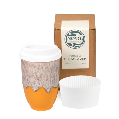 NOVA CERAMICS Travel Mug On the Go Coffee Mug Microwave & Dishwasher Safe Green Tumbler - Gifts For Women Men 16oz Afterglow