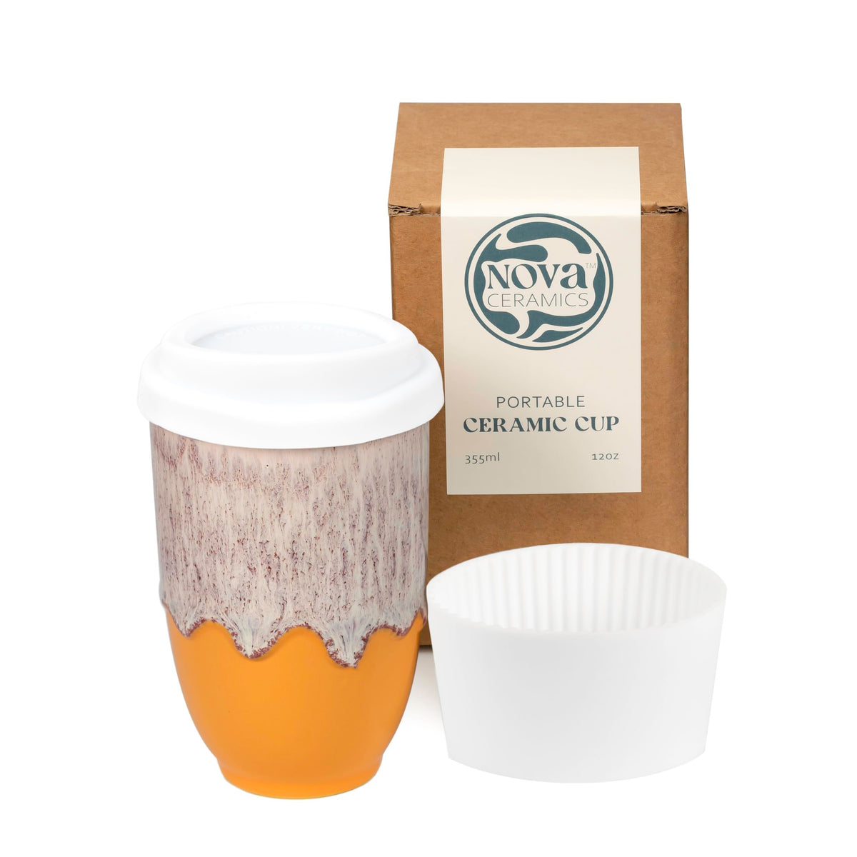 NOVA CERAMICS 12oz Travel Coffee Mug - Unique Microwave & Dishwasher Safe Tumbler With Lid - Gifts For Women & Men