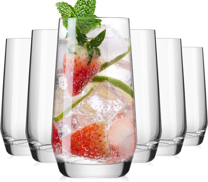 Ribbed Drinking Glasses Cups Set of 8 Large Capacity Highball 17oz&12oz | Rocks Cocktail Glasses Ideal for Beer, Juice, Water, Ice Coffee Cup, Whiskey, Mixed Drinkware