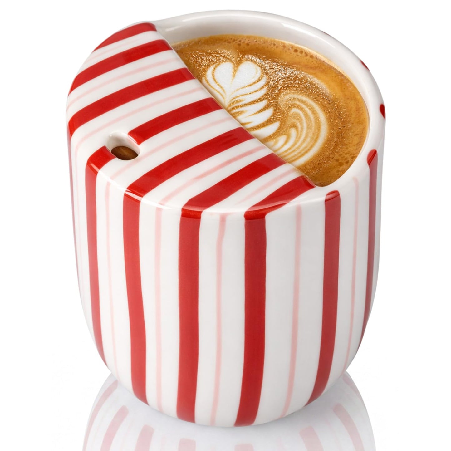 1 pcs Ceramic Mug with Sip Hole 10 oz deep Blue red Striped | Ice Coffee Mug, Travel Mugs,Novelty Hand Painted,Heat Resistant,Non Slip,Built in One Lid,Coffee Lovers Appreciation Gift