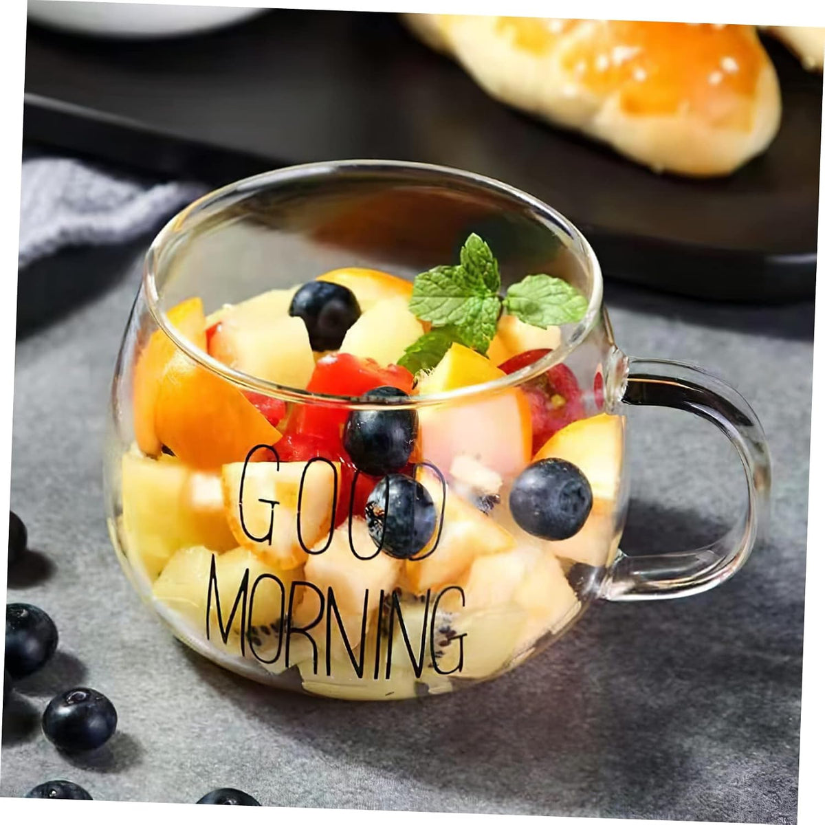 PRETYZOOM Milk Glass Cup Double-wall Heat-resistant Glass Mug Reusable Drinking Cup for Breakfast Milk Cereal Fruit