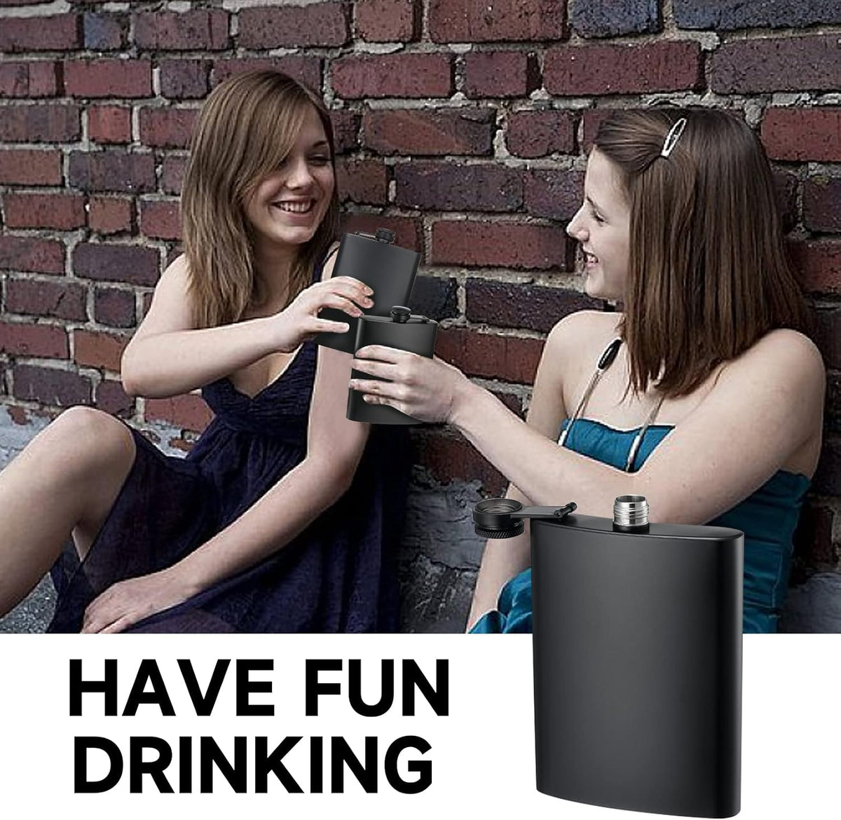 2 Pack Hip Flasks for Liquor, 8 Oz & 12 Oz Stainless Steel Leakproof Thin Flasks with Funnel for Men & Women (Matte Black)