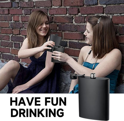 2 Pack Hip Flasks for Liquor, 8 Oz & 12 Oz Stainless Steel Leakproof Thin Flasks with Funnel for Men & Women (Matte Black)