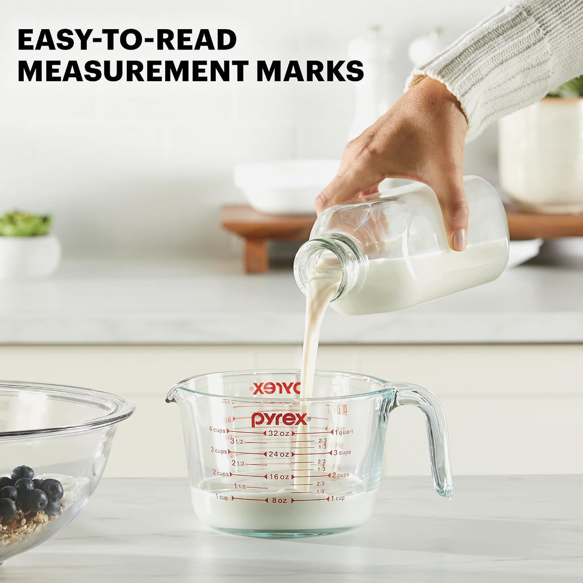 Pyrex Essentials (3-Pack) Glass Measuring Cups Set (1, 2 & 4 Cup) | For prepping, baking and cooking, preheated oven, dishwasher, freezer, and microwave safe