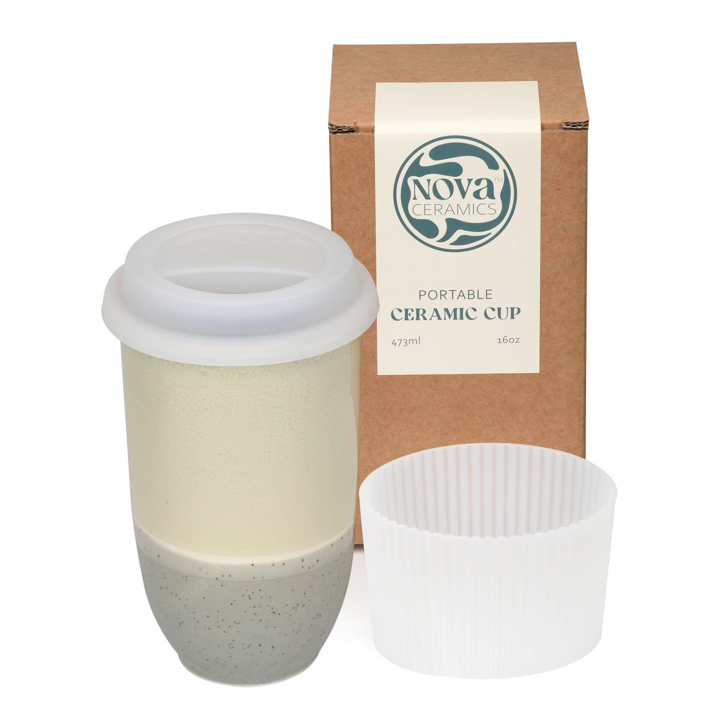NOVA CERAMICS Travel Mug On the Go Coffee Mug Microwave & Dishwasher Safe Green Tumbler - Gifts For Women Men 16oz Afterglow