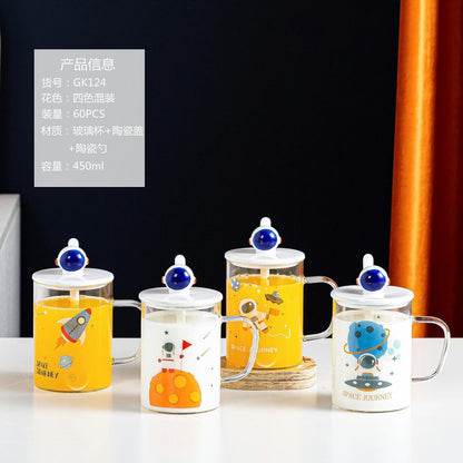 450ml/15oz Covered Large Capacity Glass Cup Creative Straight Tube Breakfast Milk Cup-GK-B model