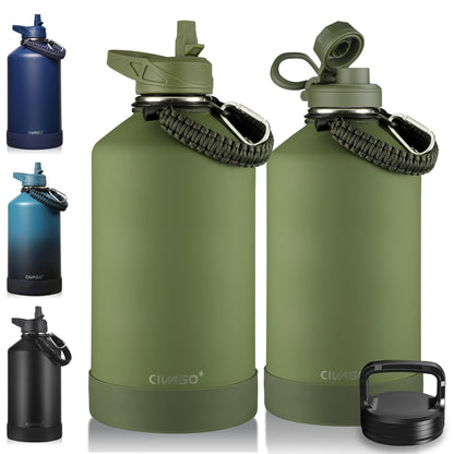 CIVAGO 40 oz Insulated Stainless Steel Water Bottle With Straw and 3 Lids | Large Metal Sports Water Jug, Leakproof Reusable Wide Mouth Thermal Flask Cup with Silicone Boot, BPA-Free, Midnight Black