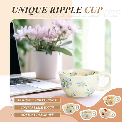Vesici 4 Pack Ceramic Flower Coffee Mug with Spoon 8.5 oz, Cute Aesthetic Tea Cups with Handle for Tea, Milk, Latte Mugs for Coffee Bar Women Birthday Housewarming Gifts, Dishwasher Microwave Safe