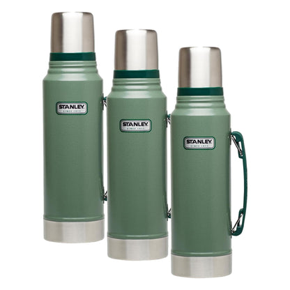 Stanley Heritage Classic Vacuum Bottle with Handle 1.1 qt | Wide Mouth w/Leakproof Cup Lid | Keep Drinks Hot or Cold | Insulated Stainless Steel Thermal Bottle | BPA-Free | Hammertone Green