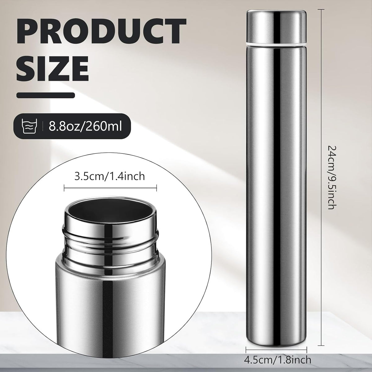 Vesici 4 Pack Silver Slim Stainless Steel Insulated Water Bottle