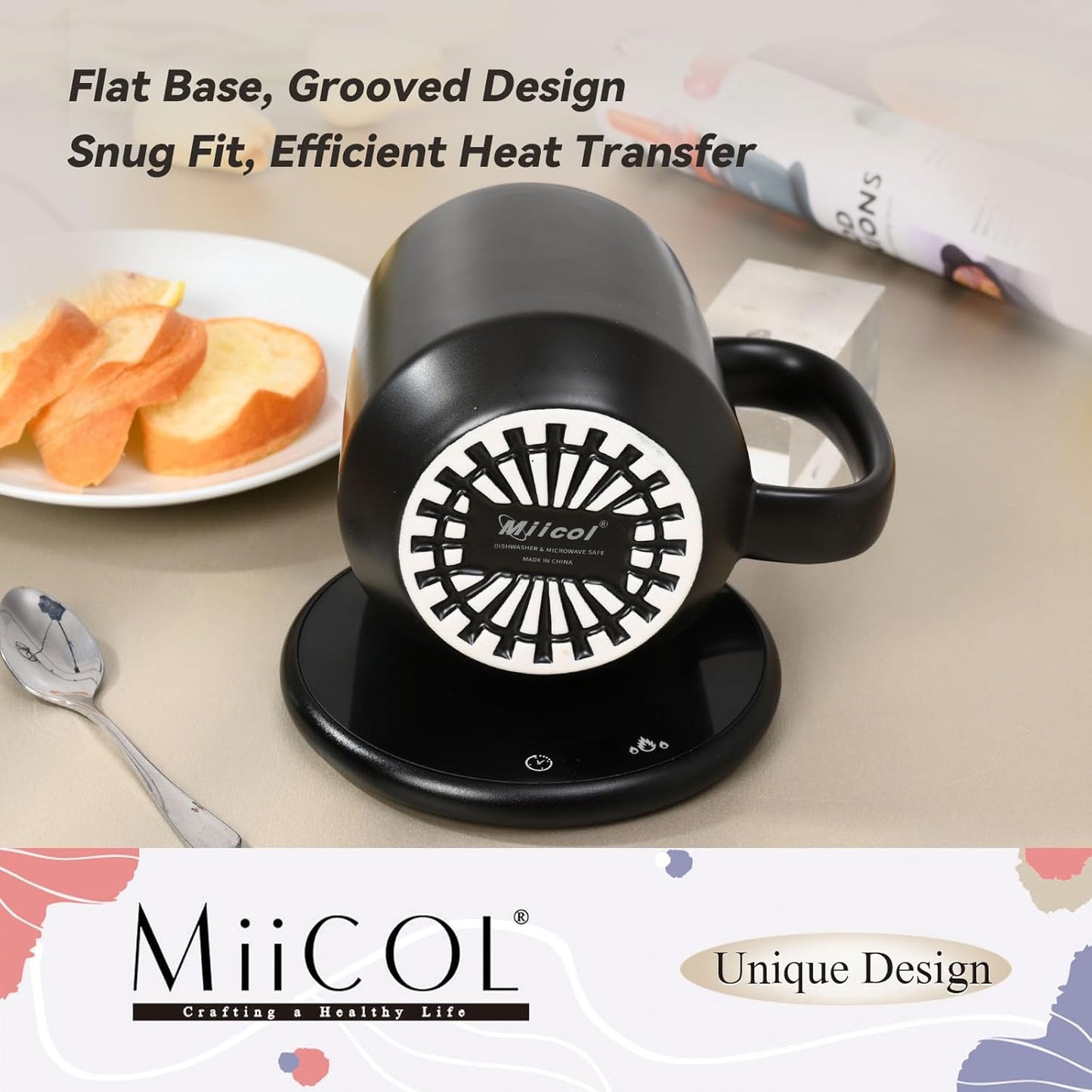 Miicol Ceramic Coffee Mug, 16 oz Large Coffee Cup, Tea Mug with Handle, Flat Bottom Mug for Men, Women, Office, Microwave and Dishwasher Safe, Multi-Color, Black